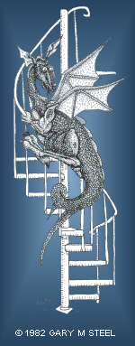 Winged dragon on spiral stairs by Gary M. Steel